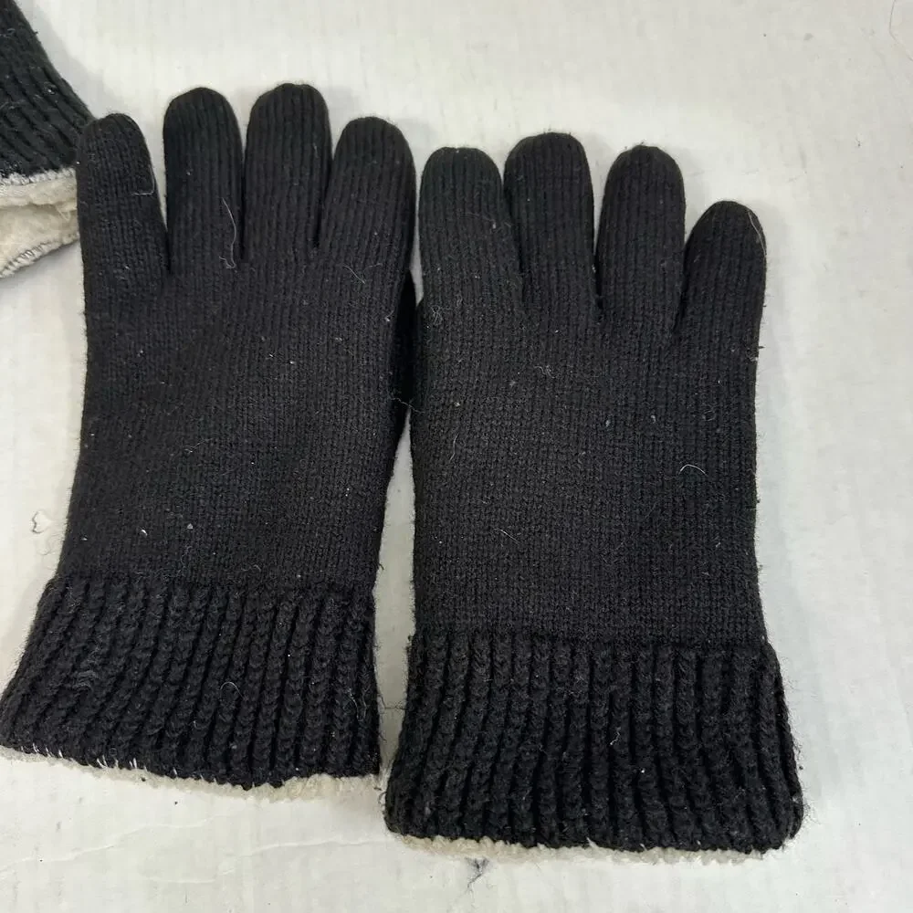 2 Pairs Black Knit Gloves Fleece Sherpa Lined